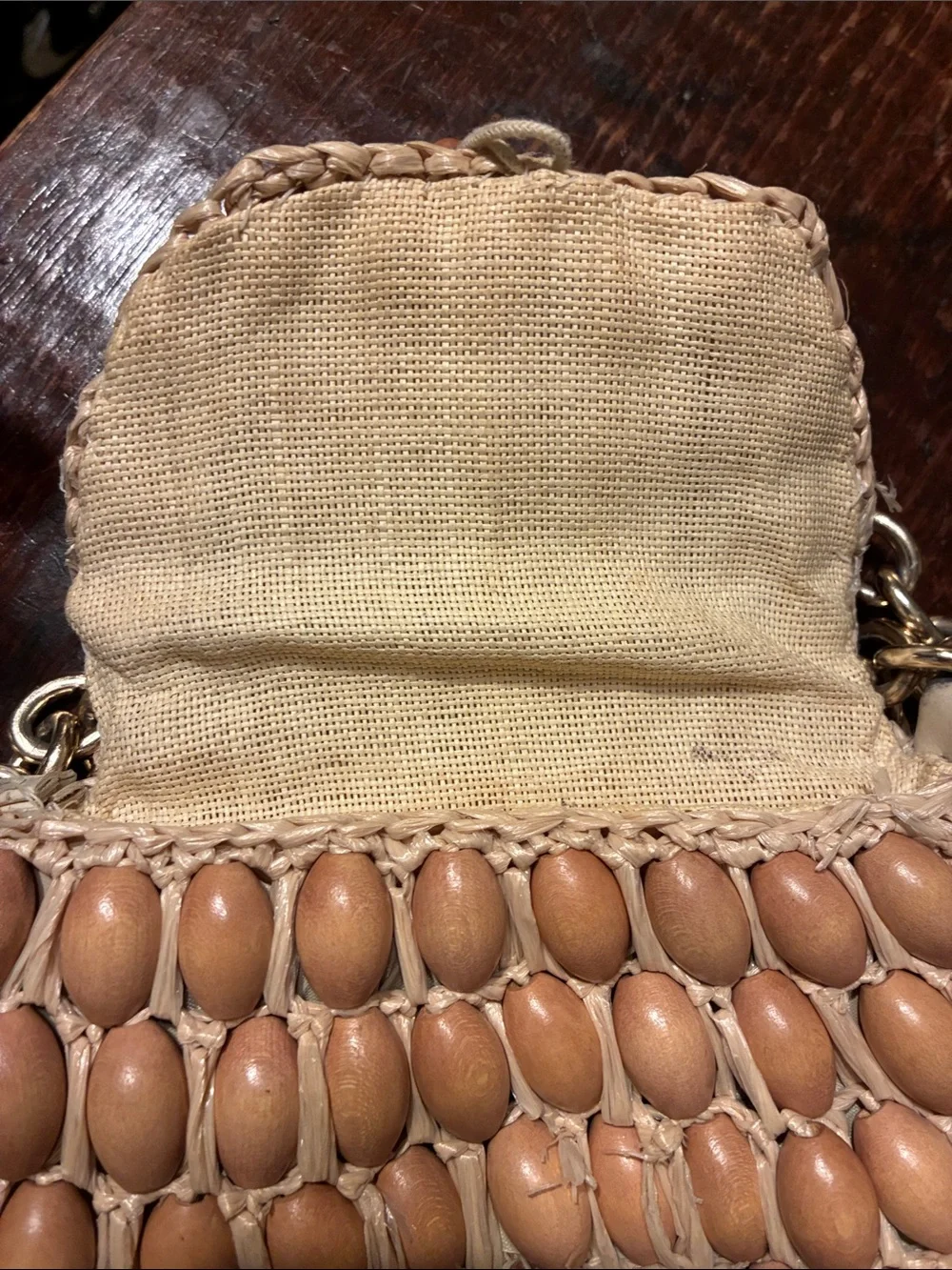 Vintage Jana straw/wood bead  shoulder bag